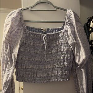 American Eagle Outfitters blue and White Tie Front Crop Blouse